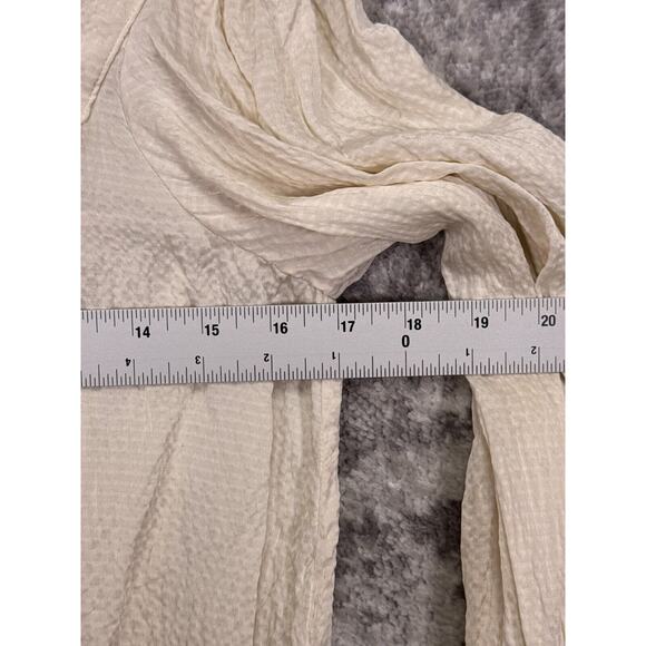 Amber Sakai Top Small Womens Ivory Hammered Silk Long Sleeve Square Neck Blouse - Picture 4 of 9